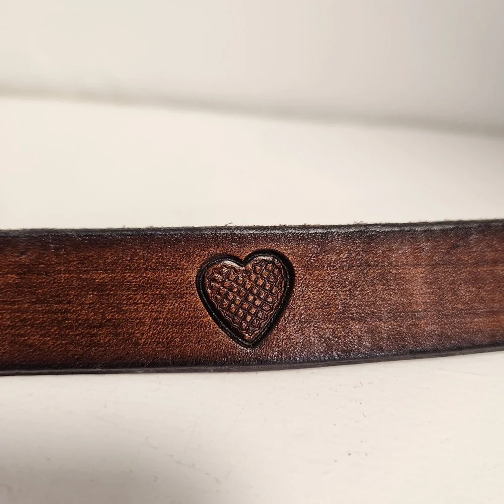Women's Heart & Butterfly Stamped Brown Leather Belt Size 28